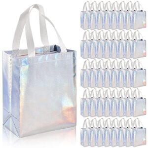 topzea 40 pack 10 x 8 inch glossy reusable grocery bags, non-woven tote shopping bag with handle, bridesmaid bags stylish foldable gift bag goodie bag for small business, wedding, party, birthday