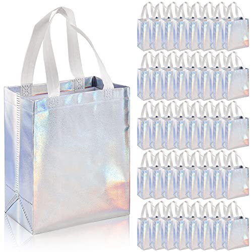 TOPZEA 40 Pack 10 x 8 Inch Glossy Reusable Grocery Bags, Non-woven Tote Shopping Bag with Handle, Bridesmaid Bags Stylish Foldable Gift Bag Goodie Bag for Small Business, Wedding, Party, Birthday