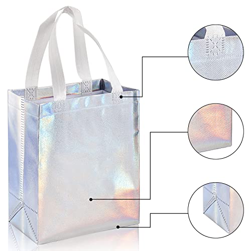 TOPZEA 40 Pack 10 x 8 Inch Glossy Reusable Grocery Bags, Non-woven Tote Shopping Bag with Handle, Bridesmaid Bags Stylish Foldable Gift Bag Goodie Bag for Small Business, Wedding, Party, Birthday