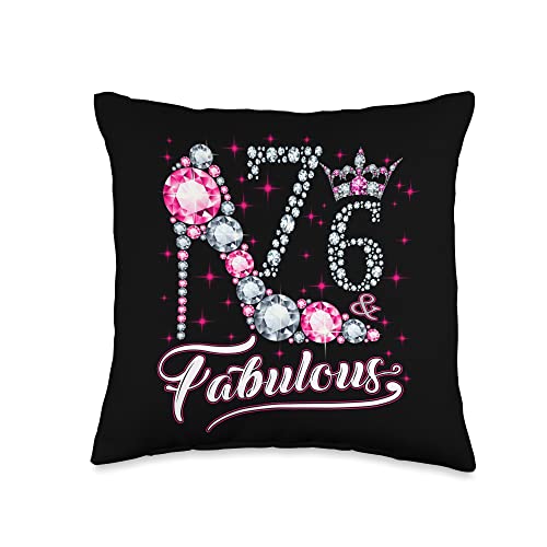 Pink Shoe Crown 76th Birthday Gift Tee For Womens 76 and & Fabulous 1945 76Th Birthday Gift Tee for Womens Throw Pillow, 16x16, Multicolor