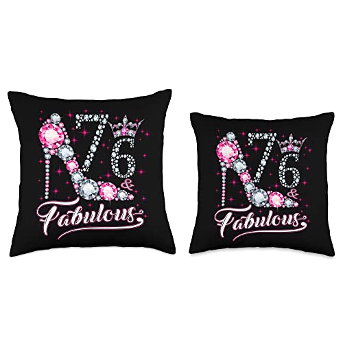 Pink Shoe Crown 76th Birthday Gift Tee For Womens 76 and & Fabulous 1945 76Th Birthday Gift Tee for Womens Throw Pillow, 16x16, Multicolor