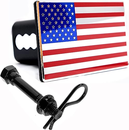 eVerHITCH USA American Flag Metal Hitch Cover (Fits 2" Receiver, Blue/Red/Chrome)