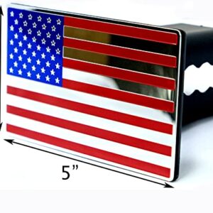 eVerHITCH USA American Flag Metal Hitch Cover (Fits 2" Receiver, Blue/Red/Chrome)