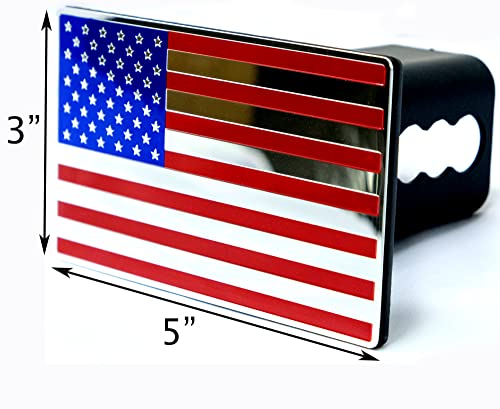 eVerHITCH USA American Flag Metal Hitch Cover (Fits 2" Receiver, Blue/Red/Chrome)