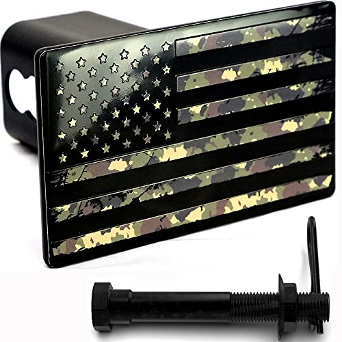 eVerHITCH USA American Flag Metal Hitch Cover (Fits 2" Receiver, Military Camouflage)