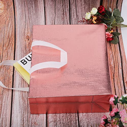 12 Pcs Rose Gold Gift Bags,Glossy Reusable Grocery Bag,Shiny Non-Woven Gift Bags,Shopping Tote Bag with Handle,Present Bag Candy Goodie bags for Wedding Bridesmaid Bachelorette Party Birthday Holiday