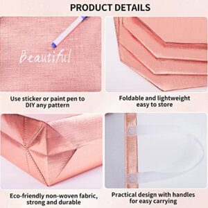 12 Pcs Rose Gold Gift Bags,Glossy Reusable Grocery Bag,Shiny Non-Woven Gift Bags,Shopping Tote Bag with Handle,Present Bag Candy Goodie bags for Wedding Bridesmaid Bachelorette Party Birthday Holiday