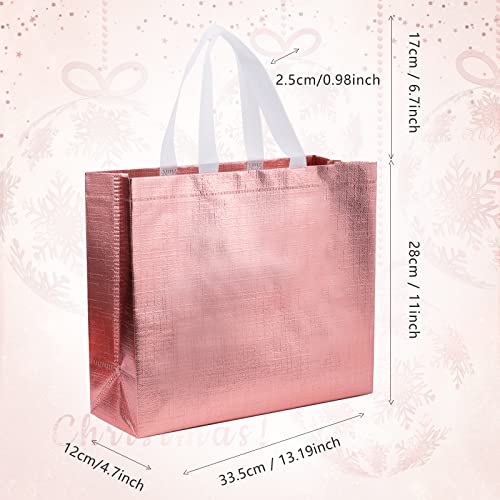 12 Pcs Rose Gold Gift Bags,Glossy Reusable Grocery Bag,Shiny Non-Woven Gift Bags,Shopping Tote Bag with Handle,Present Bag Candy Goodie bags for Wedding Bridesmaid Bachelorette Party Birthday Holiday