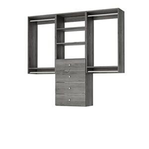 closet kit with hanging rods, shelves & drawers - corner closet system - closet shelves - closet organizers and storage shelves (grey, 90 inches wide) closet shelving