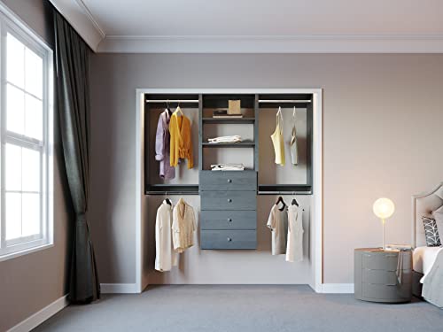 Closet Kit with Hanging Rods, Shelves & Drawers - Corner Closet System - Closet Shelves - Closet Organizers and Storage Shelves (Grey, 90 inches Wide) Closet Shelving