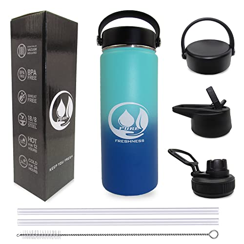 Water Bottle 18,22,32 OZ, 3 Lids, PUREFRESHNESS Leak Proof, Vacuum Insulated Stainless Steel Water Bottle, Double, Thermo Mug, Gym Sport Water Bottle, Hot&Cold Water Bottle (22 oz blue gradient))