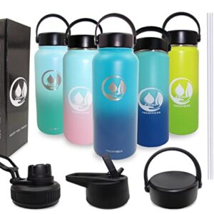 Water Bottle 18,22,32 OZ, 3 Lids, PUREFRESHNESS Leak Proof, Vacuum Insulated Stainless Steel Water Bottle, Double, Thermo Mug, Gym Sport Water Bottle, Hot&Cold Water Bottle (22 oz blue gradient))