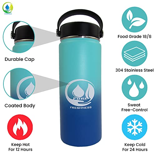 Water Bottle 18,22,32 OZ, 3 Lids, PUREFRESHNESS Leak Proof, Vacuum Insulated Stainless Steel Water Bottle, Double, Thermo Mug, Gym Sport Water Bottle, Hot&Cold Water Bottle (22 oz blue gradient))