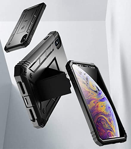 Poetic Revolution Series Case for iPhone Xs Max 6.5 inch, Full-Body Rugged Dual-Layer Shockproof Protective Cover with Kickstand and Built-in-Screen Protector, Black