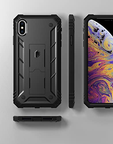 Poetic Revolution Series Case for iPhone Xs Max 6.5 inch, Full-Body Rugged Dual-Layer Shockproof Protective Cover with Kickstand and Built-in-Screen Protector, Black