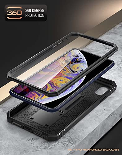 Poetic Revolution Series Case for iPhone Xs Max 6.5 inch, Full-Body Rugged Dual-Layer Shockproof Protective Cover with Kickstand and Built-in-Screen Protector, Black