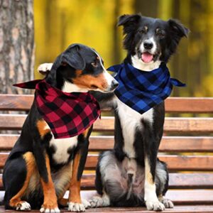 2 pack cotton bandanas handkerchiefs scarfs triangle bibs - outdoor dog scarf washable cotton checkered pet bandanas for small medium large dogs (red & blue)