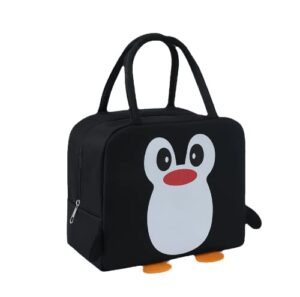 cute cartoon black penguin lunch bags for kids reusable insulated lunch box female white collar nurse student office worker lunch tote bag
