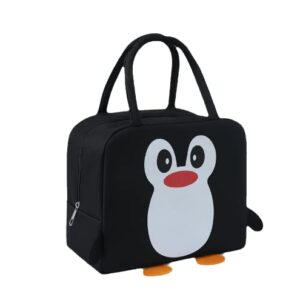Cute Cartoon Black Penguin Lunch Bags For Kids Reusable Insulated Lunch Box Female White Collar Nurse Student Office Worker Lunch Tote Bag