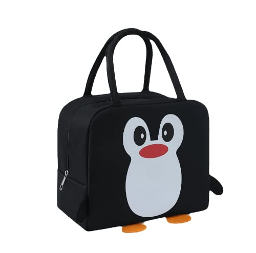 Cute Cartoon Black Penguin Lunch Bags For Kids Reusable Insulated Lunch Box Female White Collar Nurse Student Office Worker Lunch Tote Bag