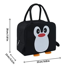 Cute Cartoon Black Penguin Lunch Bags For Kids Reusable Insulated Lunch Box Female White Collar Nurse Student Office Worker Lunch Tote Bag