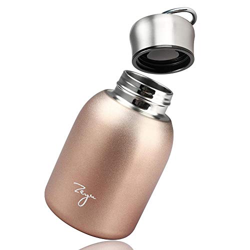 Mini Water Bottles,9 oz Vacuum Thermo Bottle with Leakproof Stainless Water Flask for Coffee Hot and Cold Drink,Portable Sport (Rose gold color)