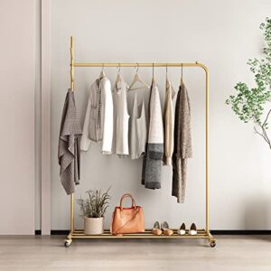 smlttel metal gold clothes rack for hanging clothes, rolling clothing rack for boutique display, gold coat rack standing garment rack with shelf, industrial pipe rack, heavy duty clothing rack, gold
