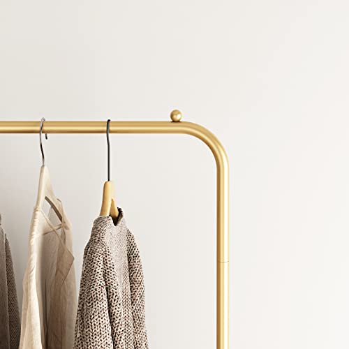 Smlttel Metal Gold Clothes Rack for Hanging Clothes, Rolling Clothing Rack for Boutique Display, Gold Coat Rack Standing Garment Rack with Shelf, Industrial Pipe Rack, Heavy Duty Clothing Rack, Gold