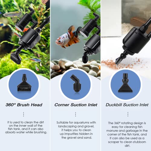 AQQA Electric Aquarium Gravel Cleaner, 6 in 1 Automatic Fish Tank Cleaning Tools Gravel Vacuum for Aquarium, Suitable for Change Water Wash Sand Water Filter and Water Circulation (320GPH, 20W)