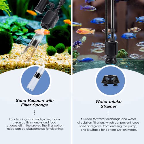 AQQA Electric Aquarium Gravel Cleaner, 6 in 1 Automatic Fish Tank Cleaning Tools Gravel Vacuum for Aquarium, Suitable for Change Water Wash Sand Water Filter and Water Circulation (320GPH, 20W)