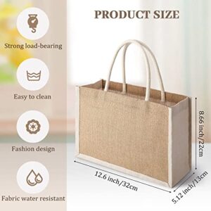 10 Pcs Burlap Jute Bags Jute Totes with handle Burlap Jute Gift Totes Burlap Welcome Bags for Women Bridesmaid Wedding Beach (12.6 x 8.66 x 5.12 Inch)