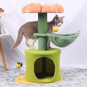 Zthdjdl Flower cat Tree Tower - cat Tree for Indoor Cats with Scratching Post Cat Climbing Activity,Small cat Tree with Hammock Bed condo - Pink Cute cat Tree Flower Scratcher for Cats Natural sisal