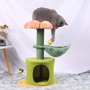 Zthdjdl Flower cat Tree Tower - cat Tree for Indoor Cats with Scratching Post Cat Climbing Activity,Small cat Tree with Hammock Bed condo - Pink Cute cat Tree Flower Scratcher for Cats Natural sisal