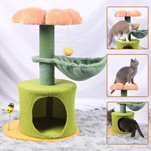 Zthdjdl Flower cat Tree Tower - cat Tree for Indoor Cats with Scratching Post Cat Climbing Activity,Small cat Tree with Hammock Bed condo - Pink Cute cat Tree Flower Scratcher for Cats Natural sisal