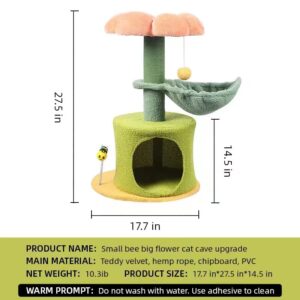 Zthdjdl Flower cat Tree Tower - cat Tree for Indoor Cats with Scratching Post Cat Climbing Activity,Small cat Tree with Hammock Bed condo - Pink Cute cat Tree Flower Scratcher for Cats Natural sisal