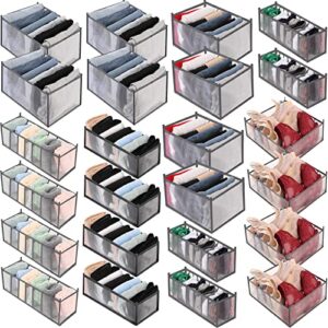 24 pack wardrobe clothes organizer foldable drawer organizers gray clothing organizer nylon drawer dividers clothing compartment storage box for bras socks underpants jeans shirts, 6/7/11 grids