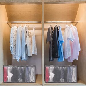 12 Pcs Wardrobe Clothes Organizer Foldable Drawer Organizers Gray Clothing Organizer Clothing Compartment Storage Box, 6/7/9/11 Grids (Upgraded:2Leggings+4Jeans+2Bras+2Panties+2Socks)