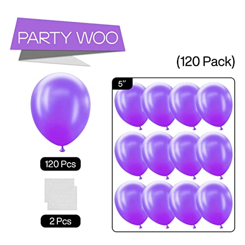 PartyWoo Purple Balloons, 120 pcs 5 Inch Pearl Purple Balloons, Latex Balloons for Balloon Garland Balloon Arch as Party Decorations, Birthday Decorations, Wedding Decorations, Baby Shower Decorations