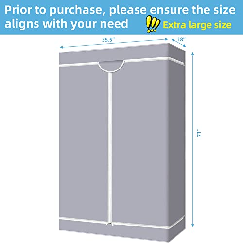 PUNION Cover Only Available for CJ-B1133W2 Garment Rack, Dustproof Oxford Fabric Hanger Sleeve with Zipper, with Side Pocket, 36" L x 18" W x 71" H, Grey