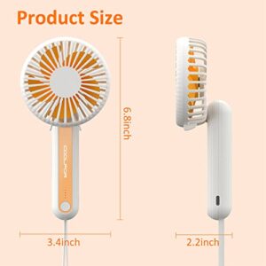 Coolfor Handheld Fan,USB Rechargeable Hand Fan with 2000mAh Battery Operated Small Fan with 3 Adjustable Speeds,180°Rotation Foldable Mini Fan for Office Desktop Picnic Shopping and Travel（White