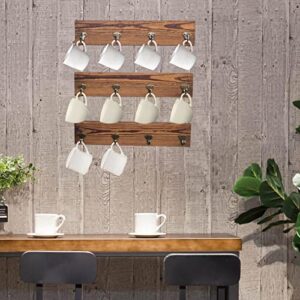 Coffee Mug Rack, Wood Cup Holder Wall Mounted with 12 Hooks, Rustic Farmhouse Mug Holder, Holder Rack for Coffee Station, Kitchen Storage and Home (Retro Brown)