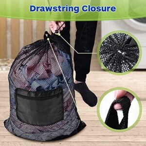 OTraki Mesh Laundry Bags with Adjustable Shoulder Straps Handle 28 x 36 inch Large Heavy Duty Laundry Backpack Drawstring Soccer Ball Bag for Gym Sports Equipment Beach College Dorm Travel Camp Black