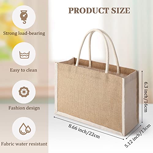 10 Pcs Small Burlap Jute Bags Jute Totes with handle Burlap Jute Gift Totes Burlap Welcome Bags for Women Bridesmaid Wedding Beach (8.66 x 6.3 x 5.12 Inch)