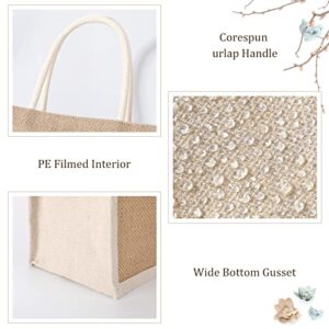 10 Pcs Small Burlap Jute Bags Jute Totes with handle Burlap Jute Gift Totes Burlap Welcome Bags for Women Bridesmaid Wedding Beach (8.66 x 6.3 x 5.12 Inch)