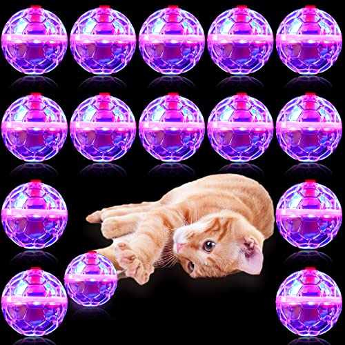 CHENGU 15 Pieces Ghost Hunting Cat Ball Light up Cat Balls Motion Activated Interactive Cat Toy Small LED Glowing Pet Ball for Animal Dog Running Activity Indoor Supplies, 1.38 x 1.5 Inches