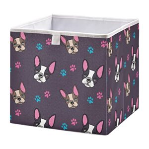 emelivor french bulldog puppies cube storage bin collapsible storage bins waterproof toy basket for cube organizer bins for kids girls boys toys book office home shelf closet - 11.02x11.02x11.02 in