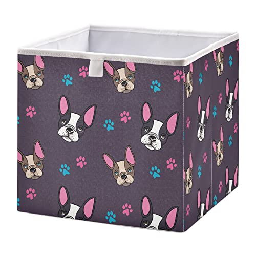 Emelivor French Bulldog Puppies Cube Storage Bin Collapsible Storage Bins Waterproof Toy Basket for Cube Organizer Bins for Kids Girls Boys Toys Book Office Home Shelf Closet - 11.02x11.02x11.02 IN