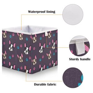 Emelivor French Bulldog Puppies Cube Storage Bin Collapsible Storage Bins Waterproof Toy Basket for Cube Organizer Bins for Kids Girls Boys Toys Book Office Home Shelf Closet - 11.02x11.02x11.02 IN