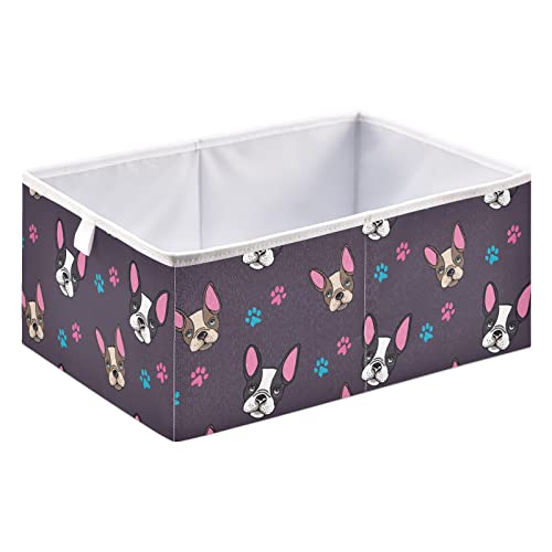 Emelivor French Bulldog Puppies Cube Storage Bin Collapsible Storage Bins Waterproof Toy Basket for Cube Organizer Bins for Kids Girls Boys Toys Book Office Home Shelf Closet - 11.02x11.02x11.02 IN