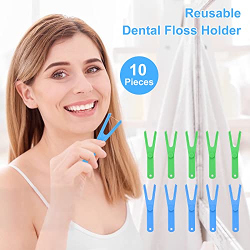 10 PCs Reusable Flosser Holder, Dental Floss Holder, Floss Handle Durable Adults and Kids Dental Tools…